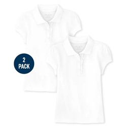 The Children’s Place  Girls Uniform Ruffle Pique Polo 2-Pack - White