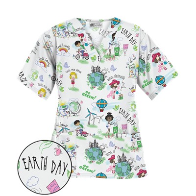 UA Earth Day White Print Scrub Top