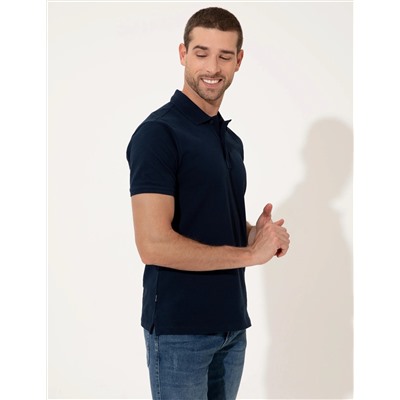 Lacivert Slim Fit Polo Yaka Basic  Tişört