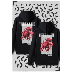 Jooy CompanySevgili Çift Kombini Vivre La Vie Siyah Kapüşonlu Sweatshirt 2'li Set