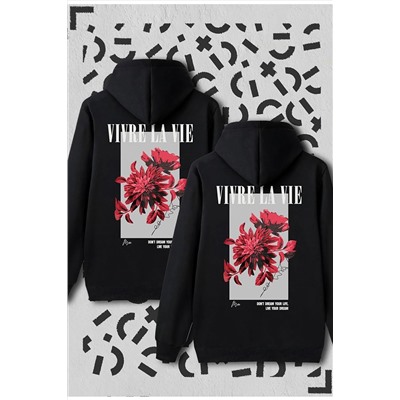 Jooy CompanySevgili Çift Kombini Vivre La Vie Siyah Kapüşonlu Sweatshirt 2'li Set