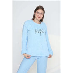 VariaMart Mavi Pumpkin Desenli Wellsoft Kumaş Uzun Kollu Kışlık Kadın Pijama Takımı VM211