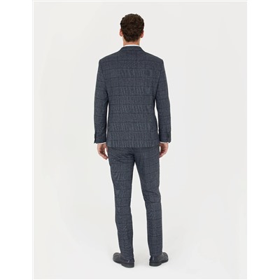 Lacivert Slim Fit Ekose Takım Elbise