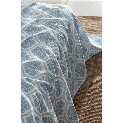 Leal %100 Pamuk King Size Karde Baskılı Pike Takımı - Mavi