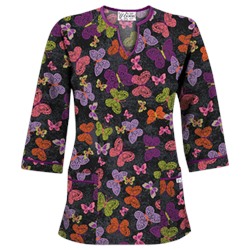 UA Blissful Butterflies Black 3/4 Sleeve Scrub Top