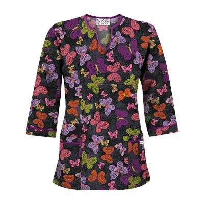 UA Blissful Butterflies Black 3/4 Sleeve Scrub Top