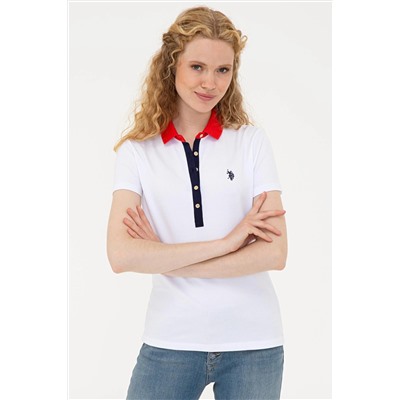 Kadın Beyaz Basic Polo Yaka Tişört