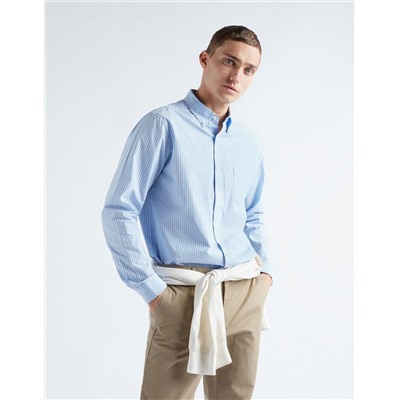 Popeline Striped Shirt, Men, Light Blue