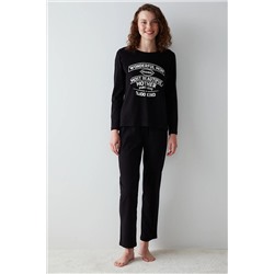 Penti Wonderful Mom Slogan Baskılı Siyah Pijama Takımı PNPSM47O23SK-BK3