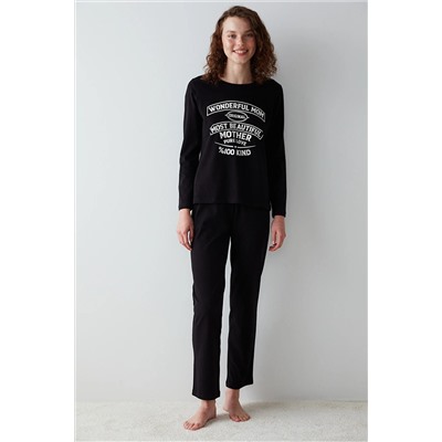 Penti Wonderful Mom Slogan Baskılı Siyah Pijama Takımı PNPSM47O23SK-BK3