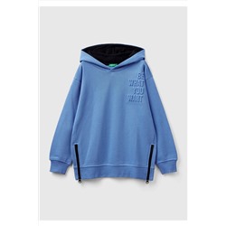United Colors of BenettonErkek Çocuk Havacı Mavi Slogan Baskılı Düşük Omuzlu Sweatshirt