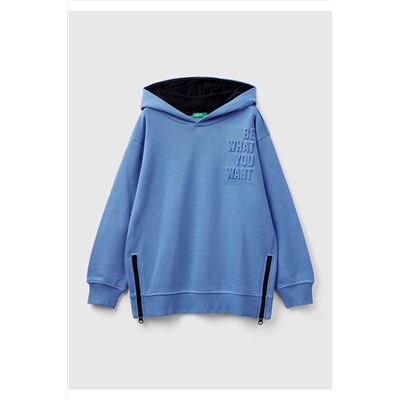 United Colors of BenettonErkek Çocuk Havacı Mavi Slogan Baskılı Düşük Omuzlu Sweatshirt
