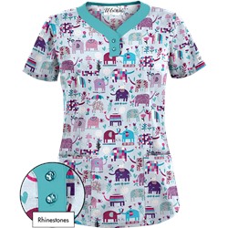 UA Lucky Elephants Amazing Aqua Print Scrub Top