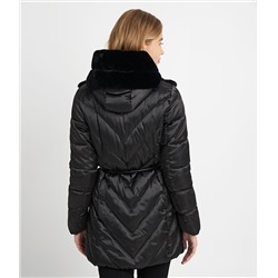 TIERED FAUX FUR BELTED TASSEL PUFFER