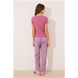 Pijama largo manga corta algodón rosa