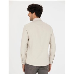 Bej Slim Fit Uzun Kollu Gömlek
