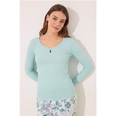 Pijama largo verde turquesa flores