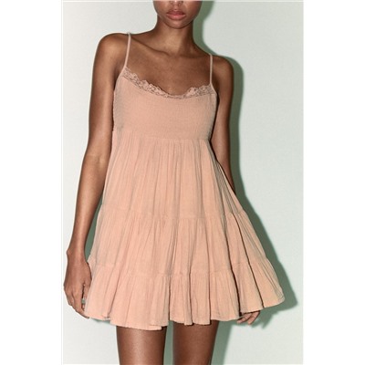 SHORT GAUZE DRESS WITH LACE