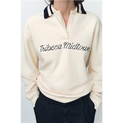 POLO COLLAR SWEATSHIRT WITH SLOGAN