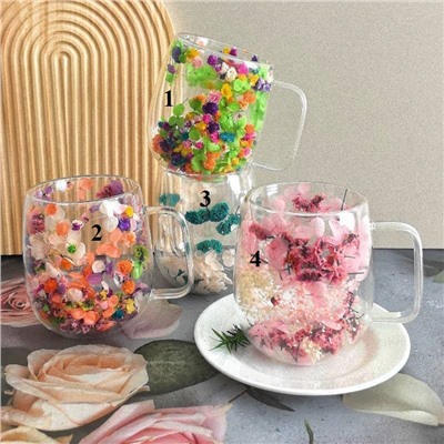 Яркая и красивая кружка с двойным дном и сухоцветами внутри 💐(набор 2 шт)