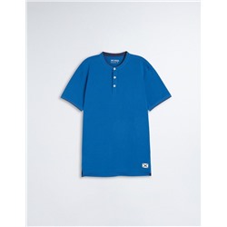 Mandarin Collar Polo, Men, Blue