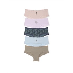 5-Pack Cotton Lace-Waist Cheeky Panties