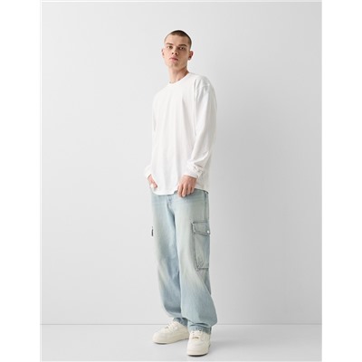 Faded dirty effect skater fit cargo jeans