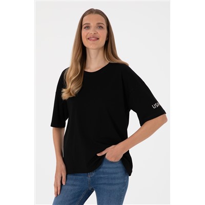 Kadın Siyah Oversize Bisiklet Yaka Tişört