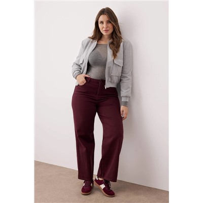 Bordo Yüksek Bel Geniş Paça Büyük Beden Wide Leg Jeans TBBSS24CJ00050