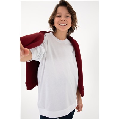 Erkek Çocuk Beyaz Basic Bisiklet Yaka Sweatshirt