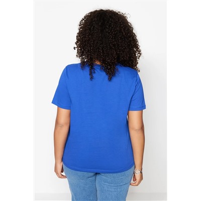 Saks Regular Fit Basic Bisiklet Yaka %100 Pamuk Örme Büyük Beden T-Shirt TBBSS22TS0733
