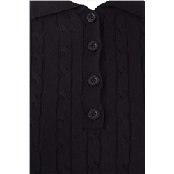 Lacivert Polo Yaka Saç Örgülü İnce Triko Bluz TBBAW26AF00005