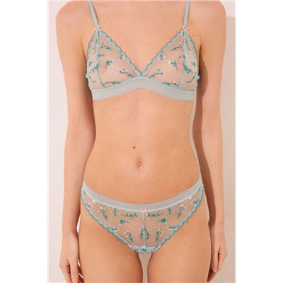 Tanga clásico tul flores bordadas azul claro