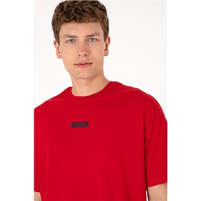 Erkek Oversize Fit Bisiklet Yaka Kırmızı Tişört