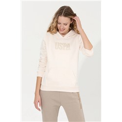 Kadın Ekru Kapüşonlu Basic Sweatshirt