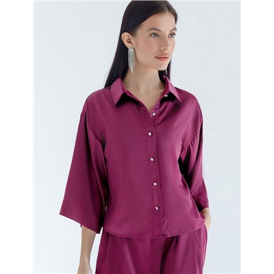 Блузка с короткими рукавами из плотного струящегося сатина