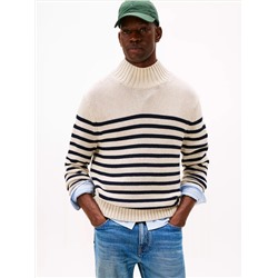 Relaxed Breton Stripe Mockneck Sweater