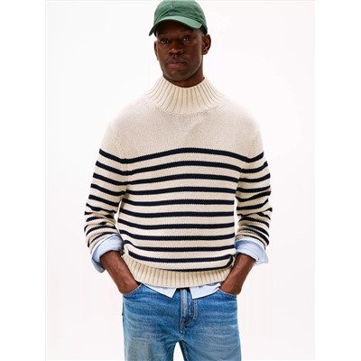 Relaxed Breton Stripe Mockneck Sweater