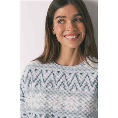 Pijama largo polar verde cenefa