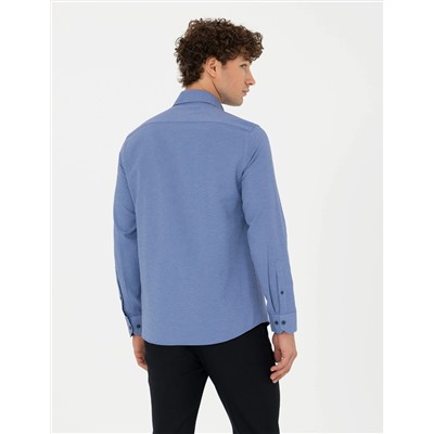 Lacivert Slim Fit Uzun Kollu Gömlek