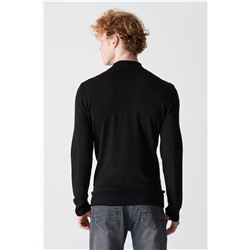 Siyah Yarım Balıkçı Yaka Tüylenmeyen Unisex Triko Kazak