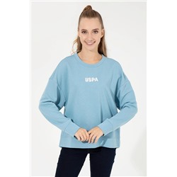 Kadın Mavi Bisiklet Yaka Basic Sweatshirt