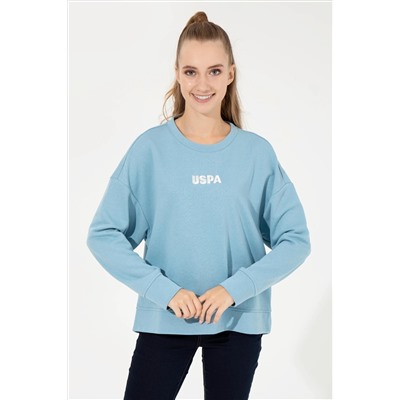 Kadın Mavi Bisiklet Yaka Basic Sweatshirt