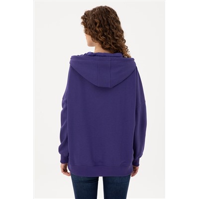 Kadın Mor Kapüşonlu Basic Sweatshirt