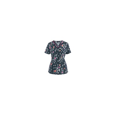 Cherokee Runway Scrubs Lovely To Meet Zoo Print Top