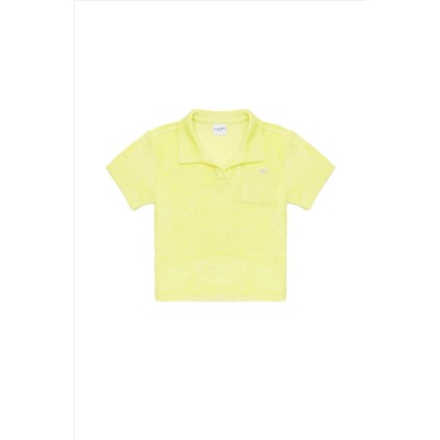 Kız Çocuk Neon Sarı Polo Yaka Tişört