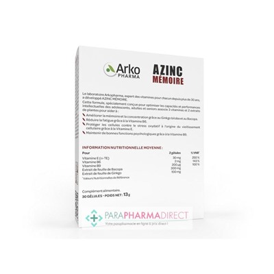ArkoPharma Azinc - Mémoire - 30 gélules