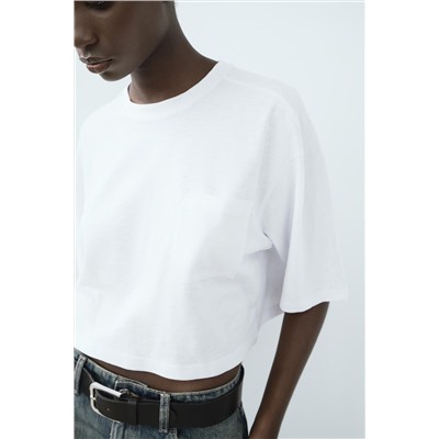 SLUB KNIT COTTON CROPPED T-SHIRT