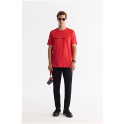 Kırmızı Bisiklet Yaka Elastan İnterlok T-Shirt
