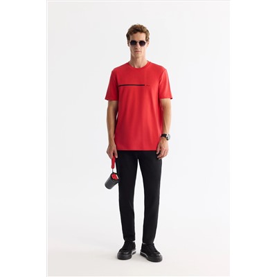 Kırmızı Bisiklet Yaka Elastan İnterlok T-Shirt